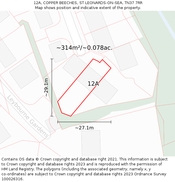 12A, COPPER BEECHES, ST LEONARDS-ON-SEA, TN37 7RR: Plot and title map