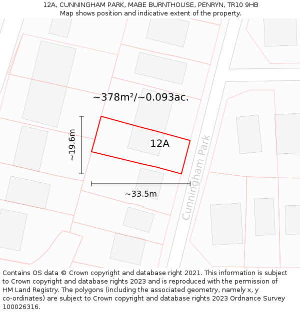 12A, CUNNINGHAM PARK, MABE BURNTHOUSE, PENRYN, TR10 9HB: Plot and title map