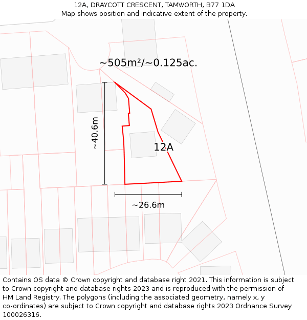 12A, DRAYCOTT CRESCENT, TAMWORTH, B77 1DA: Plot and title map