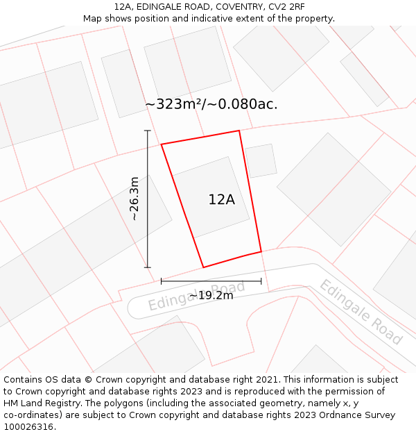 12A, EDINGALE ROAD, COVENTRY, CV2 2RF: Plot and title map