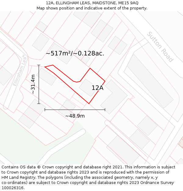 12A, ELLINGHAM LEAS, MAIDSTONE, ME15 9AQ: Plot and title map