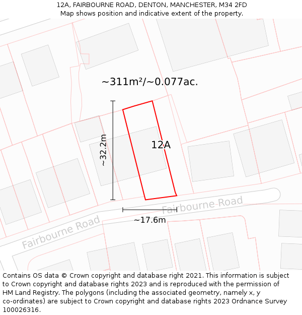 12A, FAIRBOURNE ROAD, DENTON, MANCHESTER, M34 2FD: Plot and title map