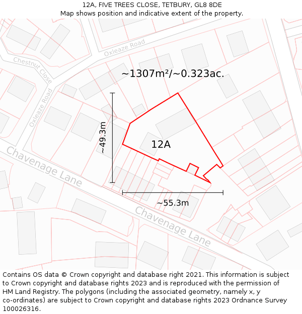 12A, FIVE TREES CLOSE, TETBURY, GL8 8DE: Plot and title map