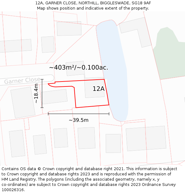 12A, GARNER CLOSE, NORTHILL, BIGGLESWADE, SG18 9AF: Plot and title map