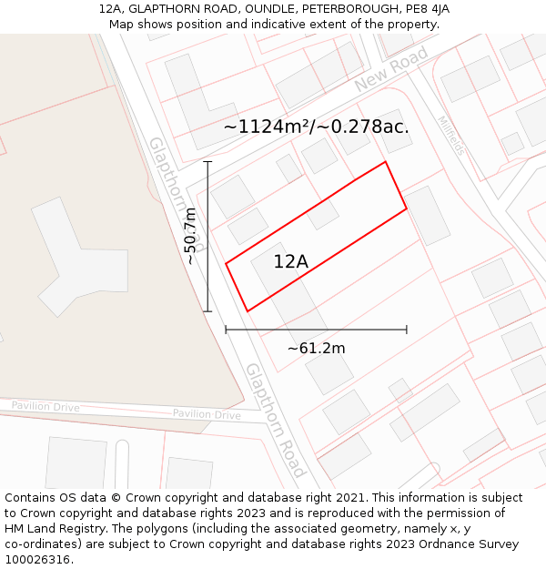 12A, GLAPTHORN ROAD, OUNDLE, PETERBOROUGH, PE8 4JA: Plot and title map