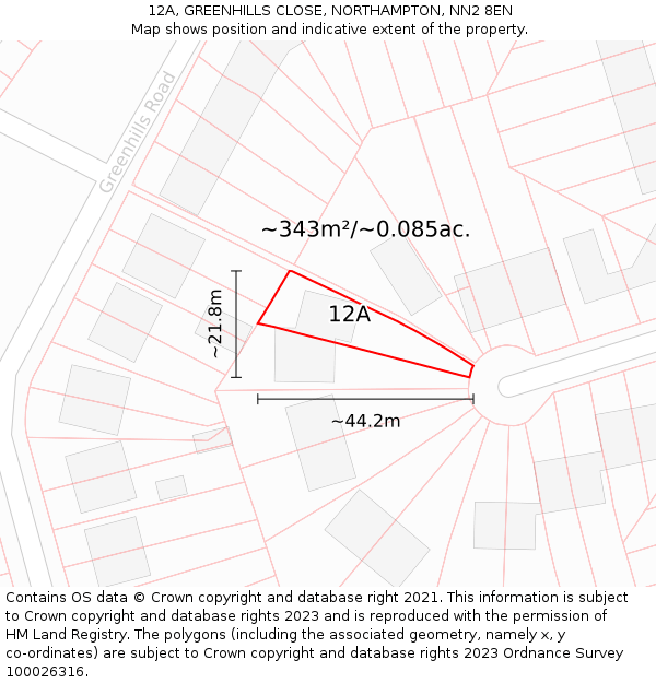 12A, GREENHILLS CLOSE, NORTHAMPTON, NN2 8EN: Plot and title map