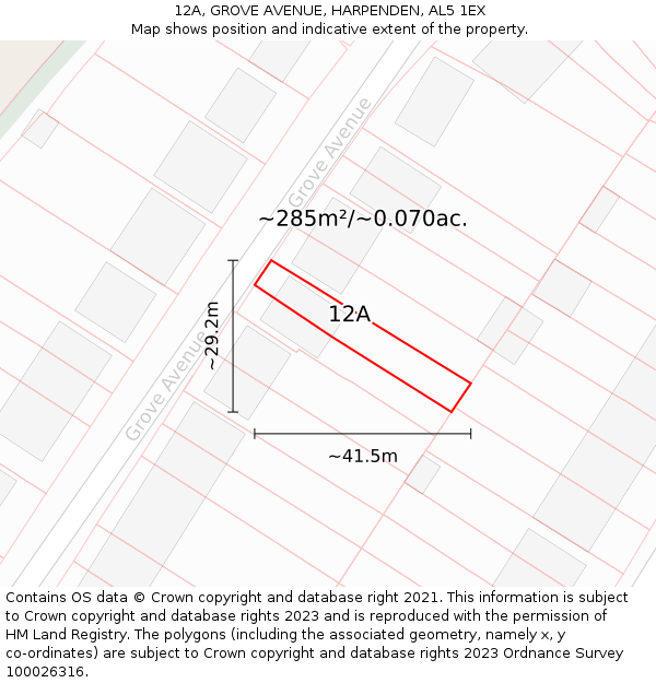 12A, GROVE AVENUE, HARPENDEN, AL5 1EX: Plot and title map