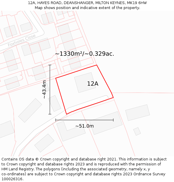 12A, HAYES ROAD, DEANSHANGER, MILTON KEYNES, MK19 6HW: Plot and title map