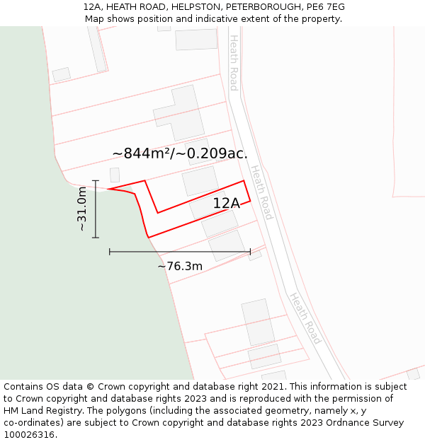 12A, HEATH ROAD, HELPSTON, PETERBOROUGH, PE6 7EG: Plot and title map