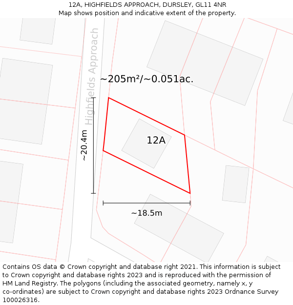 12A, HIGHFIELDS APPROACH, DURSLEY, GL11 4NR: Plot and title map