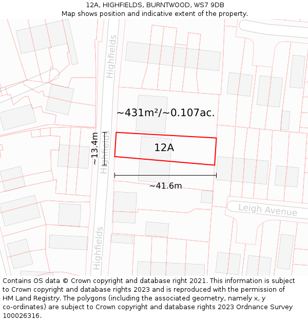 12A, HIGHFIELDS, BURNTWOOD, WS7 9DB: Plot and title map