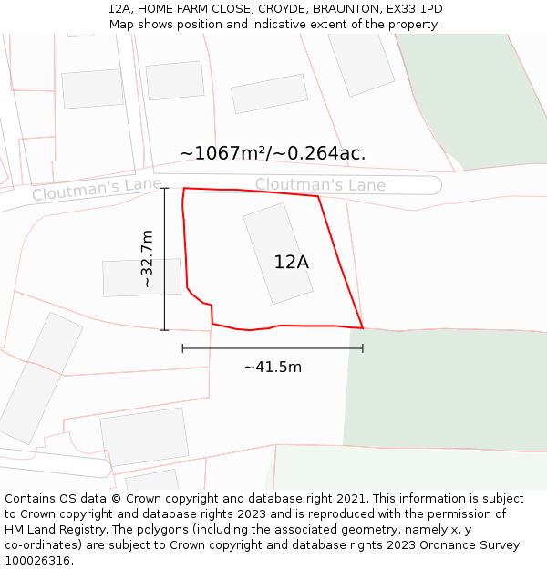 12A, HOME FARM CLOSE, CROYDE, BRAUNTON, EX33 1PD: Plot and title map