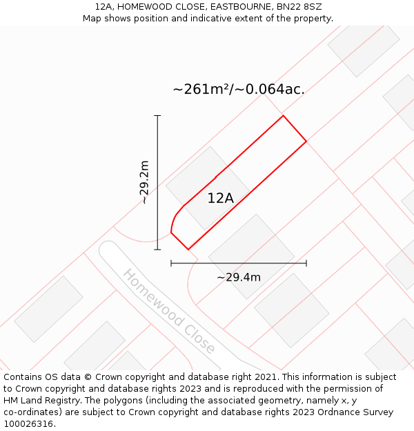 12A, HOMEWOOD CLOSE, EASTBOURNE, BN22 8SZ: Plot and title map