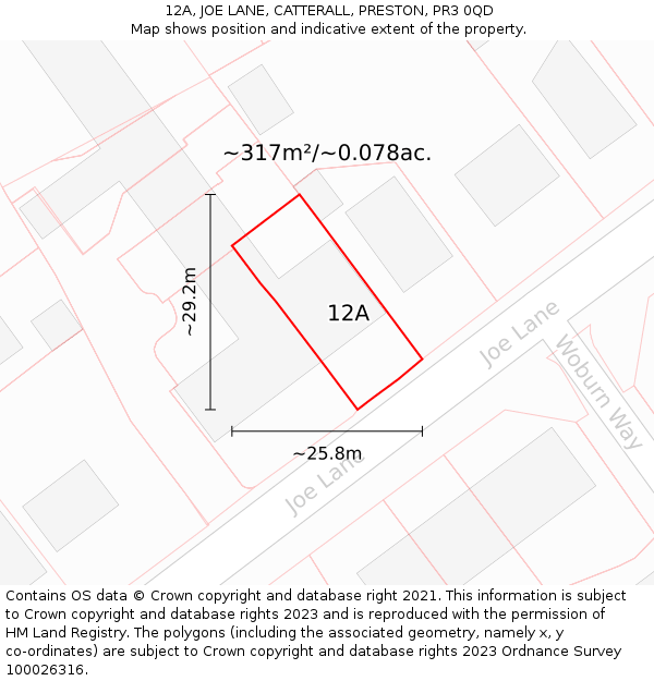 12A, JOE LANE, CATTERALL, PRESTON, PR3 0QD: Plot and title map