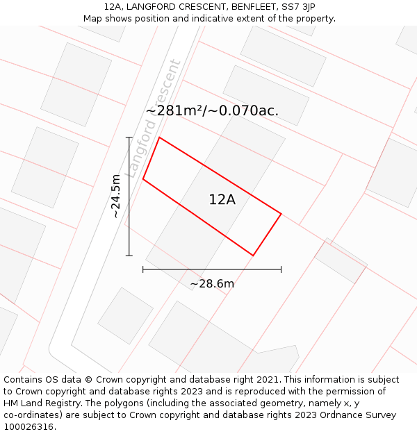 12A, LANGFORD CRESCENT, BENFLEET, SS7 3JP: Plot and title map