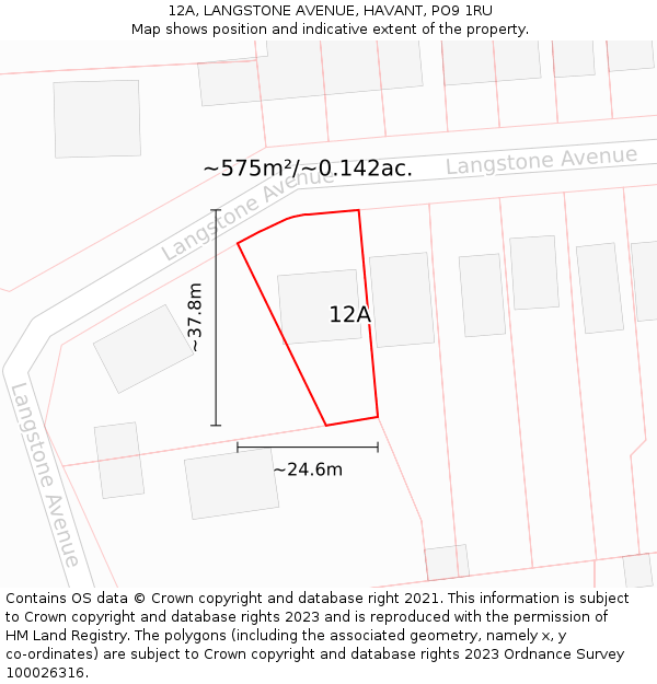 12A, LANGSTONE AVENUE, HAVANT, PO9 1RU: Plot and title map