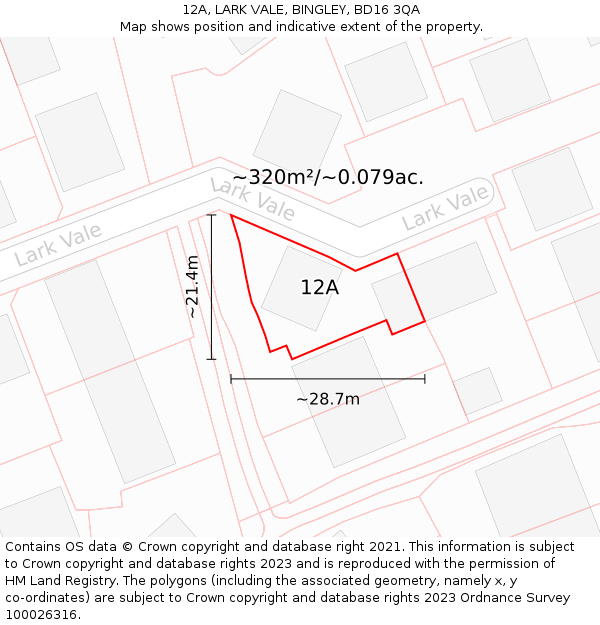 12A, LARK VALE, BINGLEY, BD16 3QA: Plot and title map
