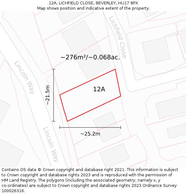 12A, LICHFIELD CLOSE, BEVERLEY, HU17 8PX: Plot and title map