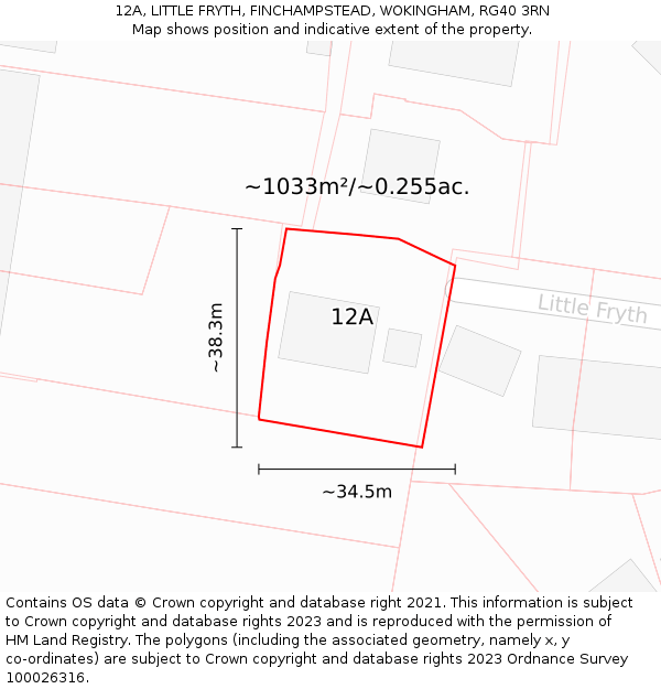 12A, LITTLE FRYTH, FINCHAMPSTEAD, WOKINGHAM, RG40 3RN: Plot and title map