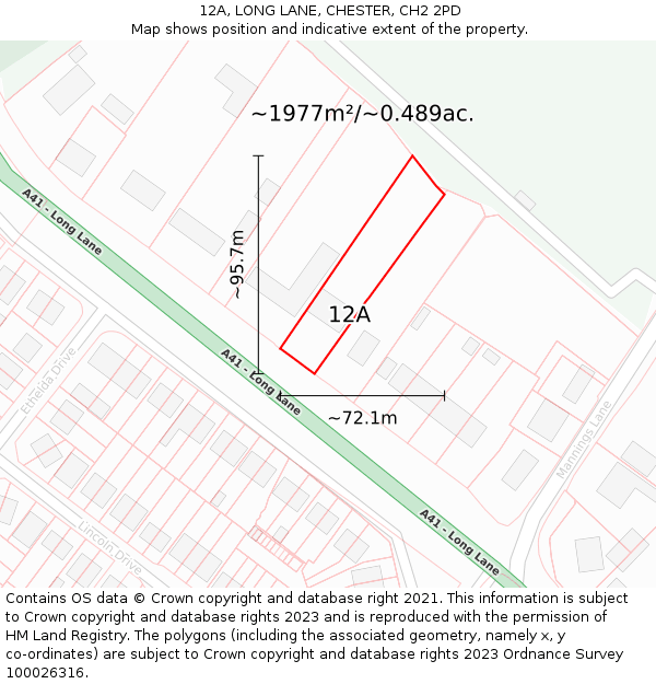 12A, LONG LANE, CHESTER, CH2 2PD: Plot and title map