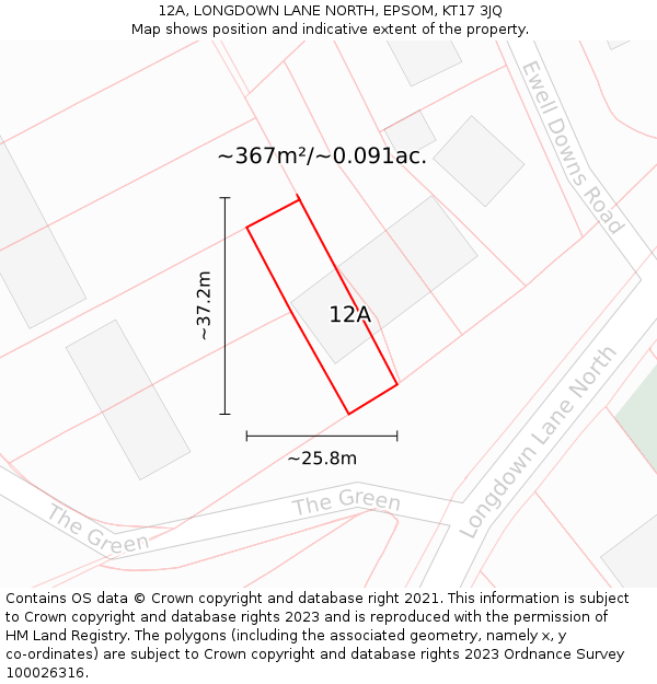 12A, LONGDOWN LANE NORTH, EPSOM, KT17 3JQ: Plot and title map