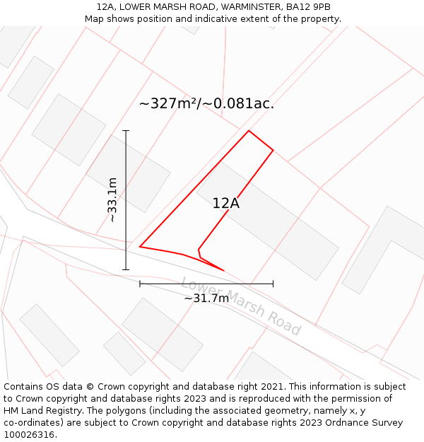 12A, LOWER MARSH ROAD, WARMINSTER, BA12 9PB: Plot and title map