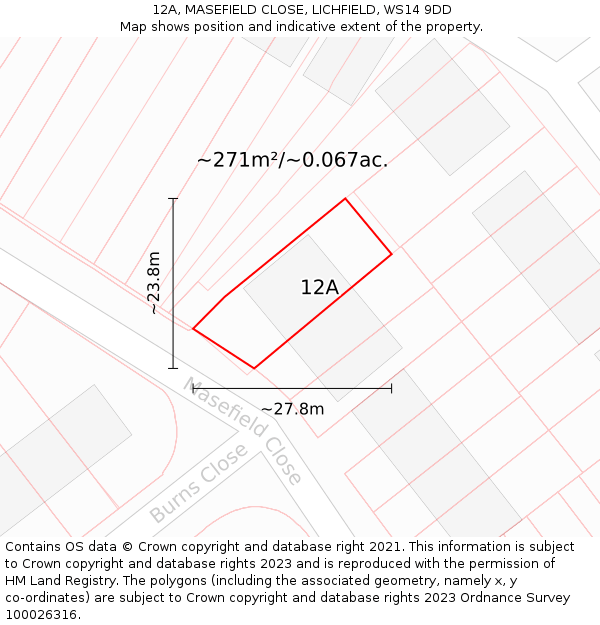 12A, MASEFIELD CLOSE, LICHFIELD, WS14 9DD: Plot and title map