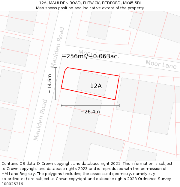 12A, MAULDEN ROAD, FLITWICK, BEDFORD, MK45 5BL: Plot and title map