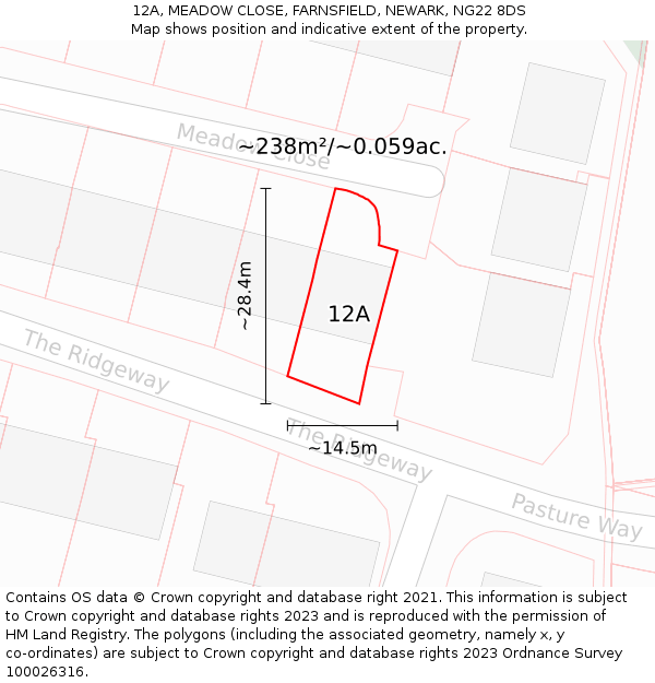 12A, MEADOW CLOSE, FARNSFIELD, NEWARK, NG22 8DS: Plot and title map