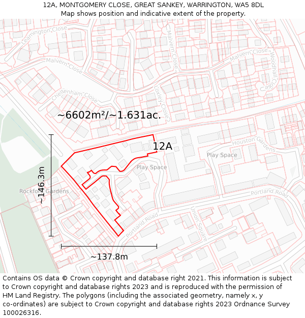 12A, MONTGOMERY CLOSE, GREAT SANKEY, WARRINGTON, WA5 8DL: Plot and title map
