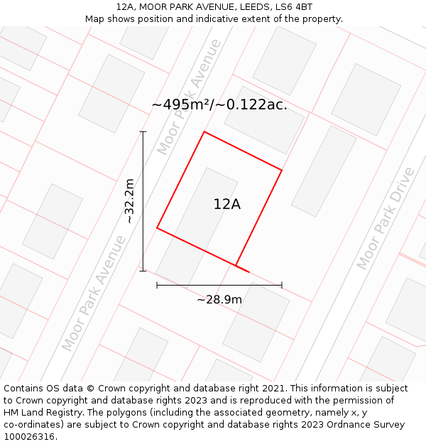 12A, MOOR PARK AVENUE, LEEDS, LS6 4BT: Plot and title map