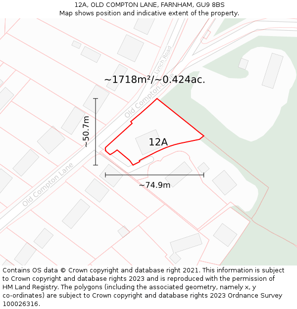 12A, OLD COMPTON LANE, FARNHAM, GU9 8BS: Plot and title map
