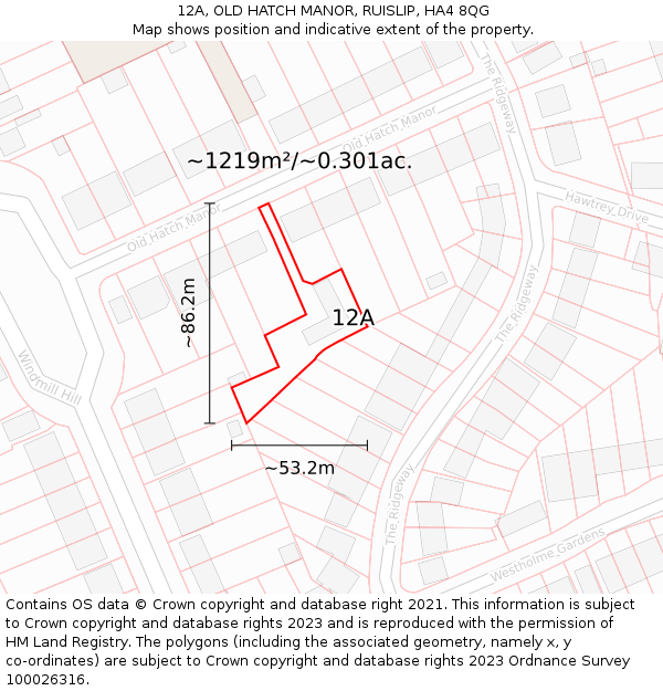 12A, OLD HATCH MANOR, RUISLIP, HA4 8QG: Plot and title map