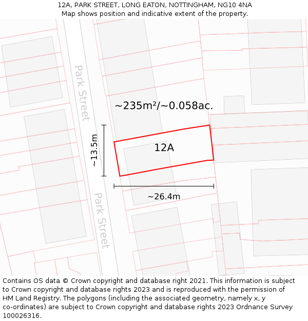 12A, PARK STREET, LONG EATON, NOTTINGHAM, NG10 4NA: Plot and title map