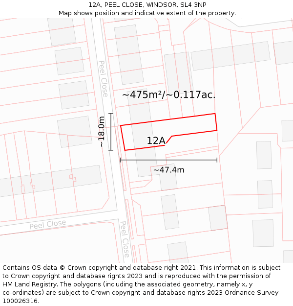 12A, PEEL CLOSE, WINDSOR, SL4 3NP: Plot and title map