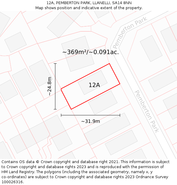 12A, PEMBERTON PARK, LLANELLI, SA14 8NN: Plot and title map