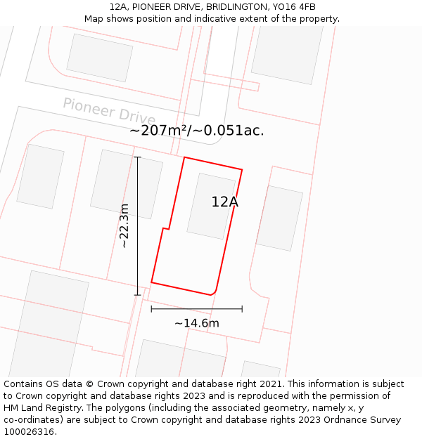 12A, PIONEER DRIVE, BRIDLINGTON, YO16 4FB: Plot and title map