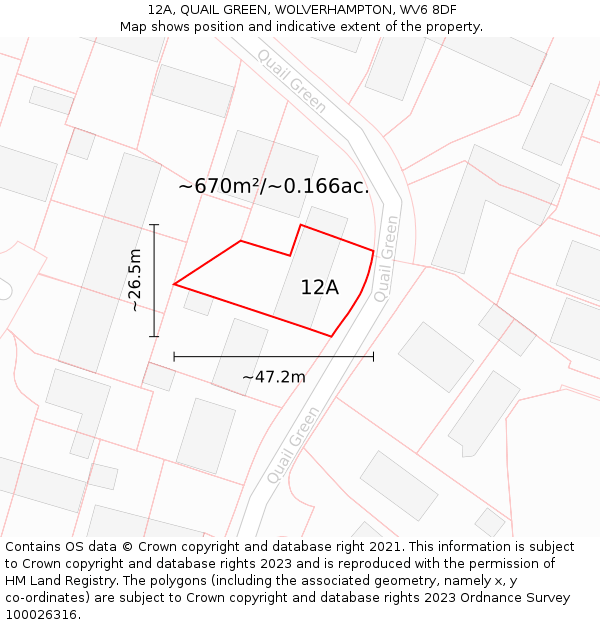 12A, QUAIL GREEN, WOLVERHAMPTON, WV6 8DF: Plot and title map