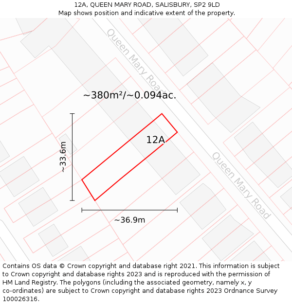 12A, QUEEN MARY ROAD, SALISBURY, SP2 9LD: Plot and title map