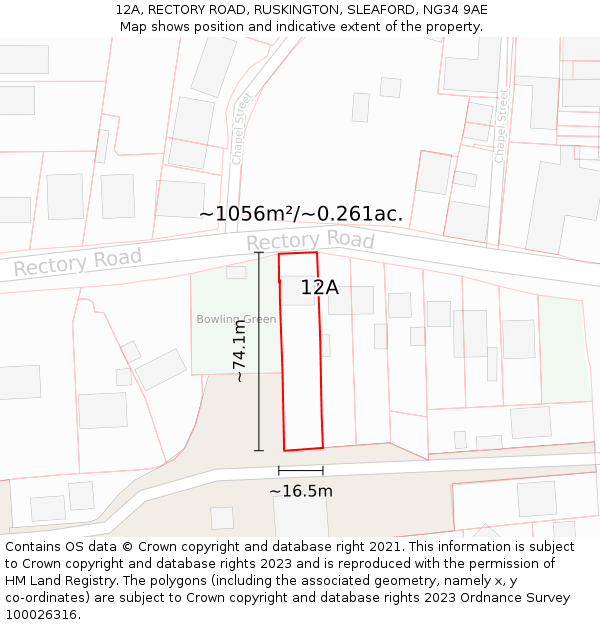 12A, RECTORY ROAD, RUSKINGTON, SLEAFORD, NG34 9AE: Plot and title map