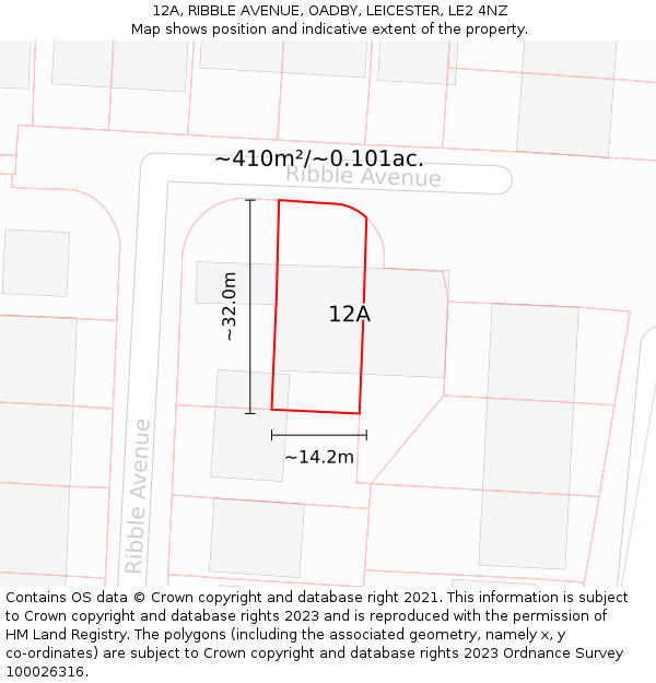12A, RIBBLE AVENUE, OADBY, LEICESTER, LE2 4NZ: Plot and title map