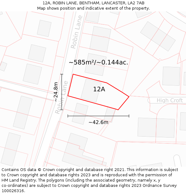 12A, ROBIN LANE, BENTHAM, LANCASTER, LA2 7AB: Plot and title map