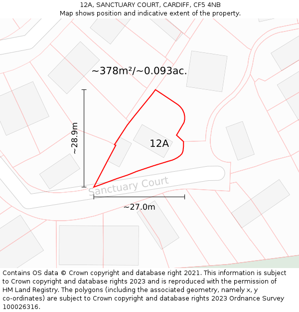 12A, SANCTUARY COURT, CARDIFF, CF5 4NB: Plot and title map