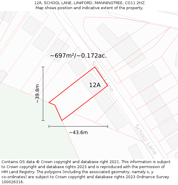 12A, SCHOOL LANE, LAWFORD, MANNINGTREE, CO11 2HZ: Plot and title map
