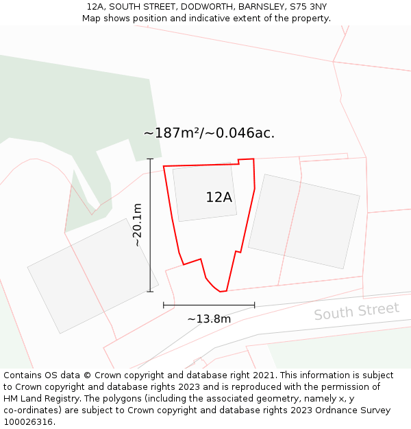 12A, SOUTH STREET, DODWORTH, BARNSLEY, S75 3NY: Plot and title map