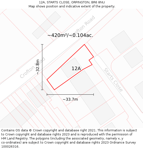 12A, STARTS CLOSE, ORPINGTON, BR6 8NU: Plot and title map
