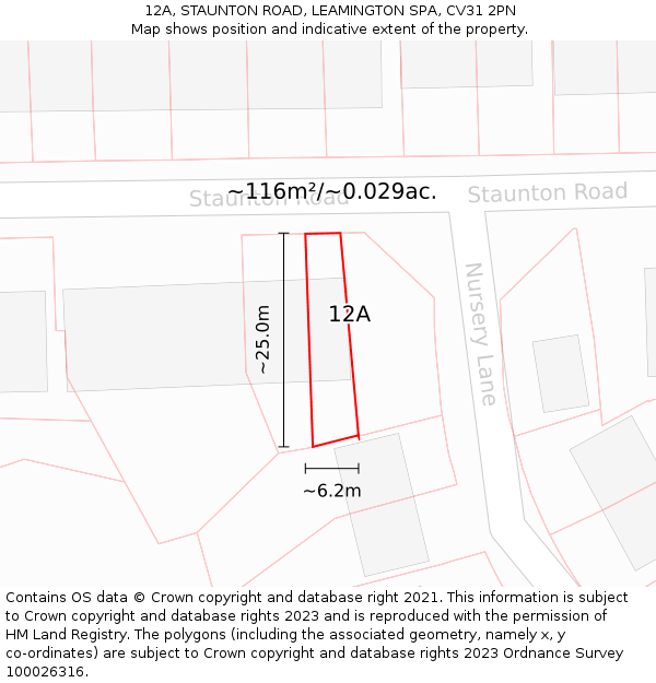 12A, STAUNTON ROAD, LEAMINGTON SPA, CV31 2PN: Plot and title map