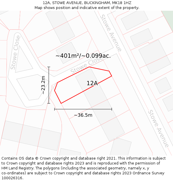 12A, STOWE AVENUE, BUCKINGHAM, MK18 1HZ: Plot and title map