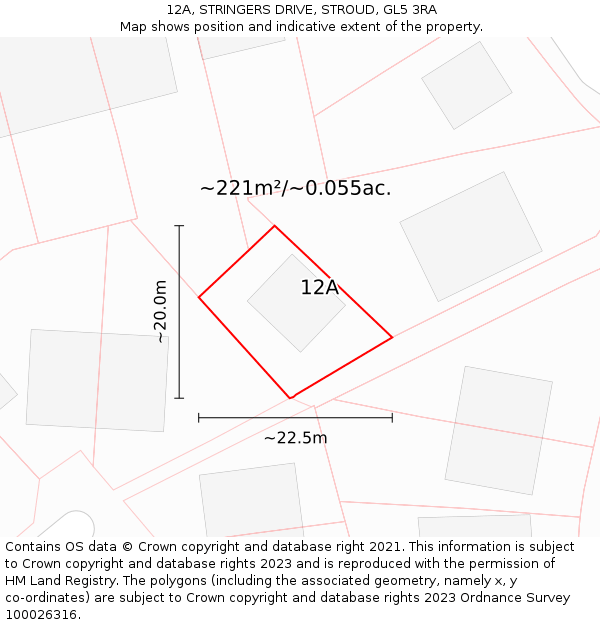 12A, STRINGERS DRIVE, STROUD, GL5 3RA: Plot and title map