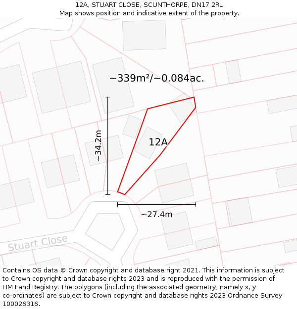 12A, STUART CLOSE, SCUNTHORPE, DN17 2RL: Plot and title map